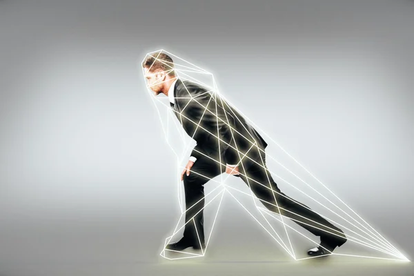 Man prepares to run in a digital interface — Stock Photo, Image