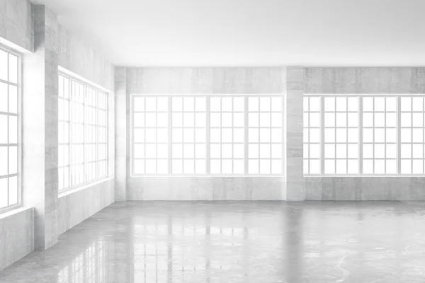 Empty light concrete interior with windows, 3D Rendering — Stock Photo, Image