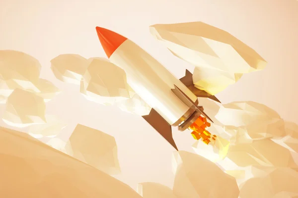 Rocket in gold sky startup — Stock Photo, Image