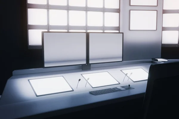 Blank monitors in security room — Stock Photo, Image