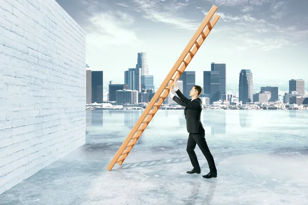 Obstacle overcoming with businessman — Stock Photo, Image