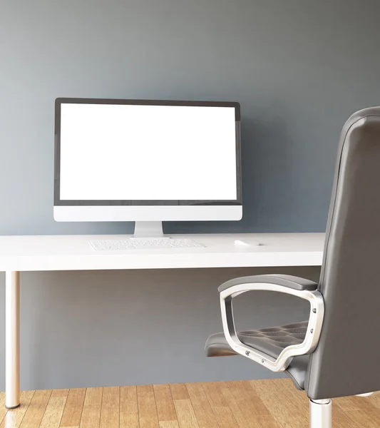 Workplace with white computer monitor — 图库照片