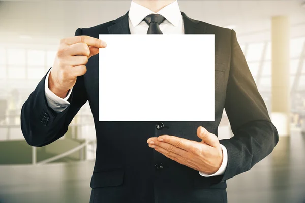 Man with blank whiteboard — Stock Photo, Image