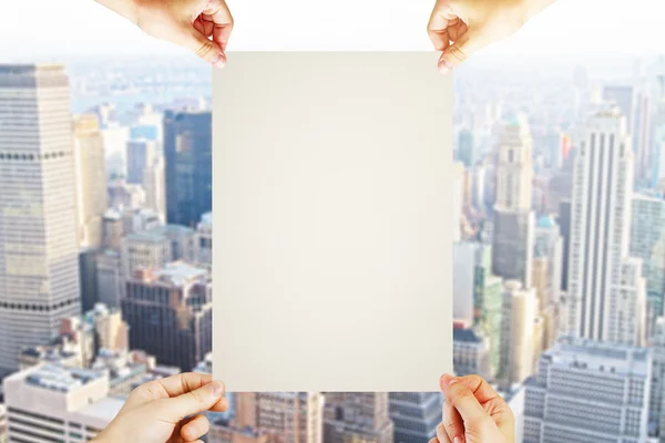 Hands holding blank whiteboard — Stock Photo, Image