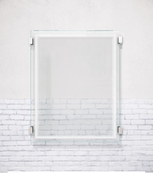 玻璃板在混凝土和白色砖墙背景。模拟，3d 渲染 — 图库照片
