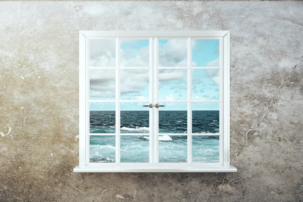 White window with sea view — Stock Photo, Image