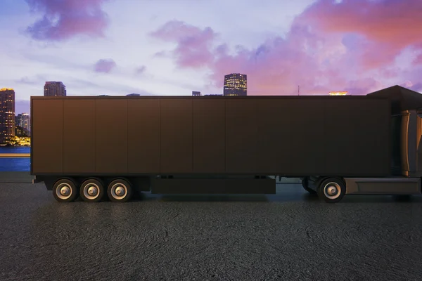 Caminhão preto reboque vista lateral — Fotografia de Stock