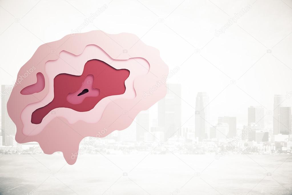 Brain on city background