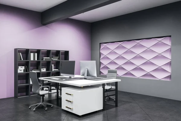 Luxury Office Workplace Empty Computer Screen Decorative Wall Business Company — Stock Photo, Image