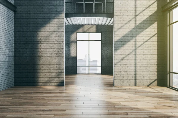 Eigentijdse Galerie Interieur Met Lege Bakstenen Muur Kunst Design Concept — Stockfoto