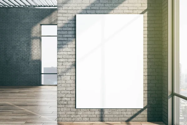 Minimalistiskt Galleri Interiör Med Blank Banner Tegelvägg Presentation Och Konst — Stockfoto
