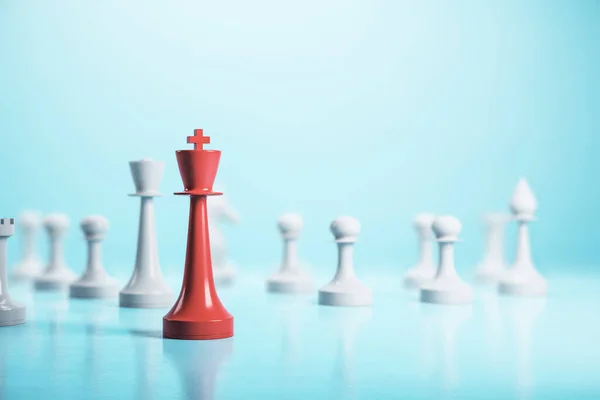 Bílý Šachový Figurka Červený Král Hra Výzva Koncept Vykreslování — Stock fotografie