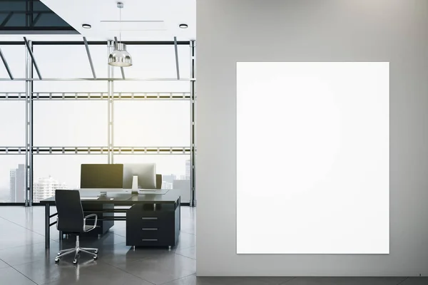 Coworking Escritório Interior Com Cartaz Branco Parede Luz Dia Móveis — Fotografia de Stock