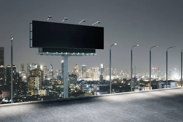 Empty Black Billboard Night City Background Publicidade Conceito Negócio Faz — Fotografia de Stock