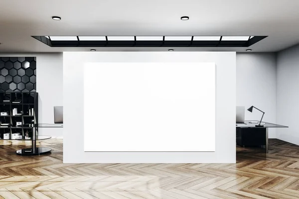 Salón Oficinas Contemporáneo Con Póster Blanco Pared Lugar Trabajo Concepto — Foto de Stock