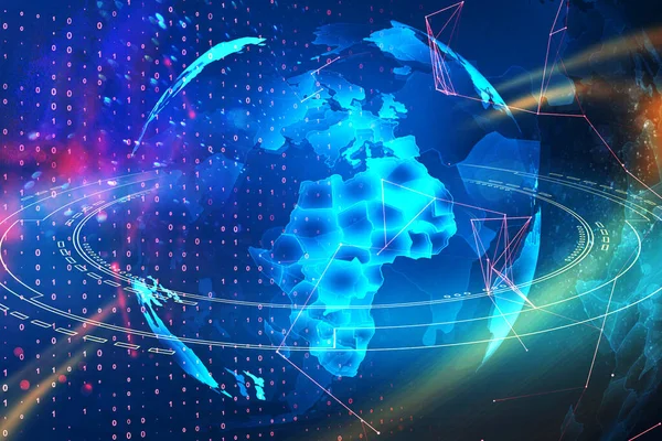 青い背景にクリエイティブピクセルデジタルマップ イノベーションとグローバルデータコンセプト 3Dレンダリング — ストック写真