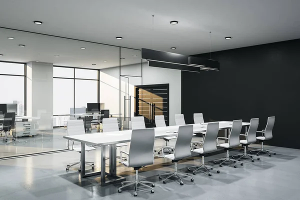 Moderne Conferentieruimte Met Uitzicht Stad Vergadertafel Glazen Wand Werkplaats Levensstijl — Stockfoto