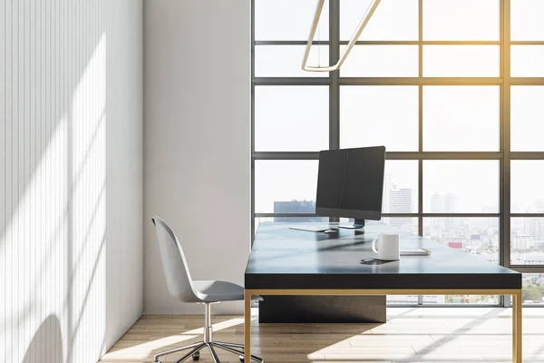 Modern Director Office Wooden Floor Bright City View Рендеринг — стоковое фото