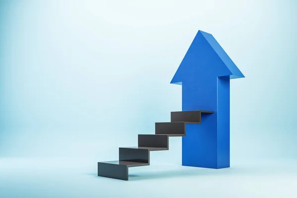 Escaleras Negras Con Flecha Azul Concepto Crecimiento Éxito Renderizado — Foto de Stock