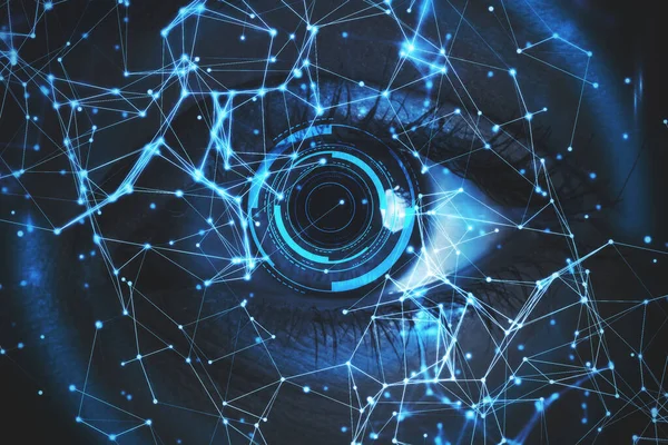 Face Polygonal Hologram Eye Face Innovation Concept Double Exposure — Stock Photo, Image