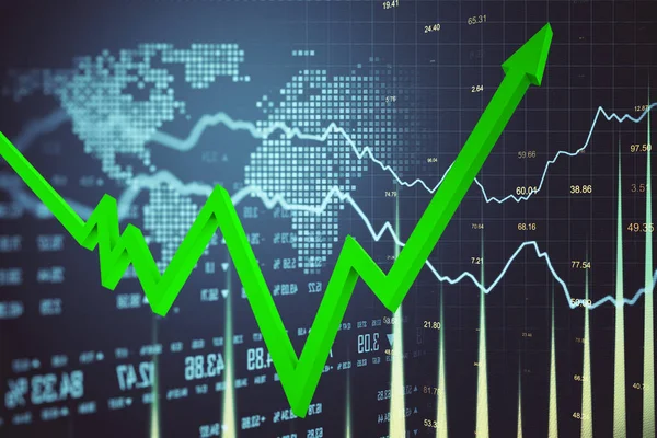 Schermo Virtuale Digitale Con Dati Stock Freccia Verde Business Trading — Foto Stock