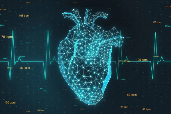 Abstraktní Digitální Polygonální Srdeční Hologram Kardiologický Koncept Vykreslování — Stock fotografie