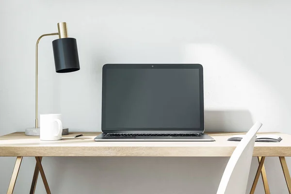 Cómodo Lugar Trabajo Con Ordenador Portátil Mesa Oficina Casa Lugar — Foto de Stock