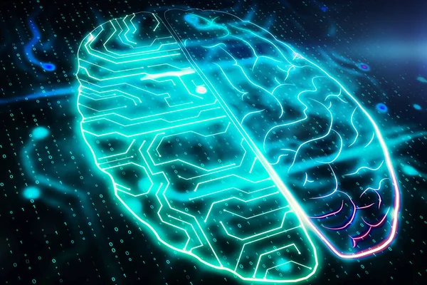 Creative circuit brain background. AI and technology concept. 3D Rendering