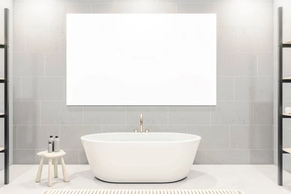 当代浴室内部与浴室和空白海报墙上 公寓和酒店概念 3D渲染 — 图库照片