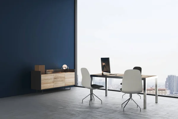 Moderno Interior Oficina Ceo Con Computadora Mesa Mesita Noche Madera — Foto de Stock