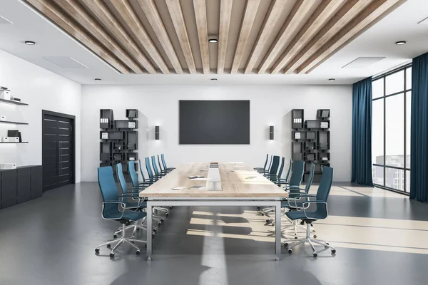 스크린이 현대식 회의실 직장과 기업의 개념입니다 렌더링 — 스톡 사진