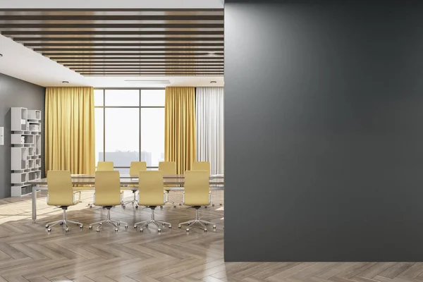 Comfortable Conference Room Meeting Table Gray Blank Wall Workplace Corporate — Stock Photo, Image