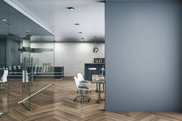 Modern Kantoor Lobby Interieur Met Blanco Grijze Muur Werkplaats Bedrijfsconcept — Stockfoto