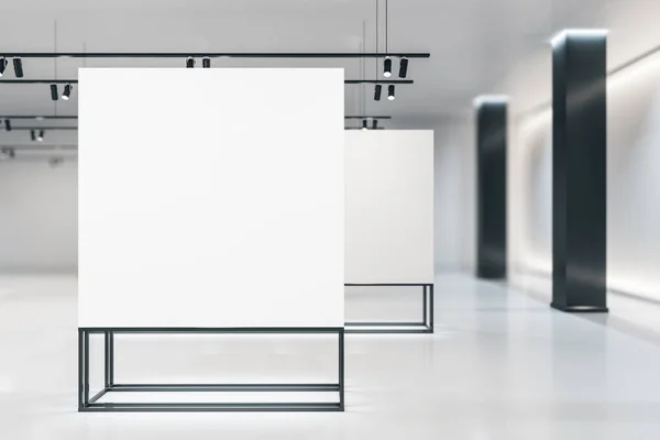 Minimalistic White Gallery Interior Empty Copyspace Concrete Floor Mock Rendering — Stock Photo, Image