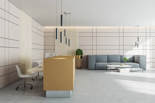 Büro Lobby Oder Wartezimmer Gebäude Mit Gelbem Rezeptionstisch Und Grauem — Stockfoto