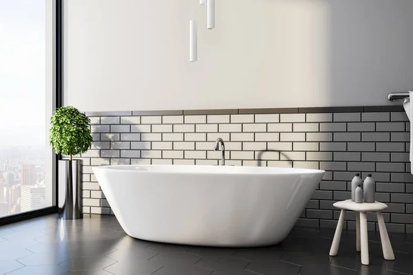 Beyaz Banyosu Şehir Manzaralı Minimalist Bir Banyo Tasarım Daire Otel — Stok fotoğraf