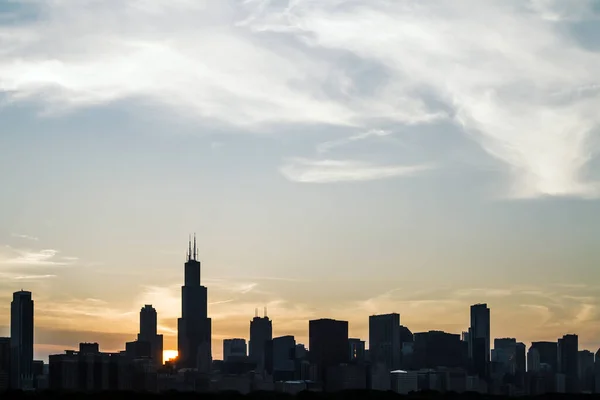 Bellissimo Paesaggio Urbano Chicago Tramonto Retroilluminato — Foto Stock
