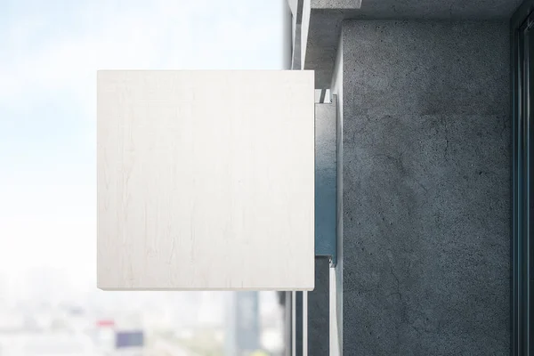 Puste Białe Drewniane Prostokątne Tabliczki Betonowej Ścianie Koncepcja Reklamy Reklamy — Zdjęcie stockowe