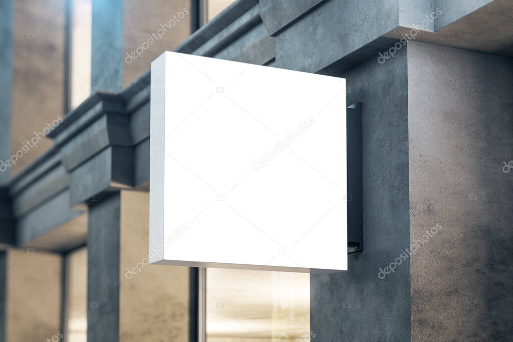 Empty white stopper on concrete building wall. Commercial and presentation concept. Mock up