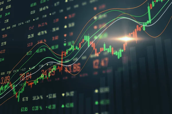 Candlestick ve indeks ızgarası ile parlayan borsa çizelgesi. Ticaret ve finans kavramı. 3B Hazırlama