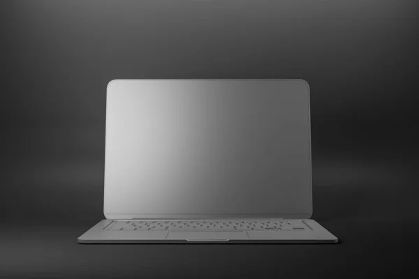 Laptop Med Blank Grå Skärm Grå Bakgrund Koncept För Teknik — Stockfoto