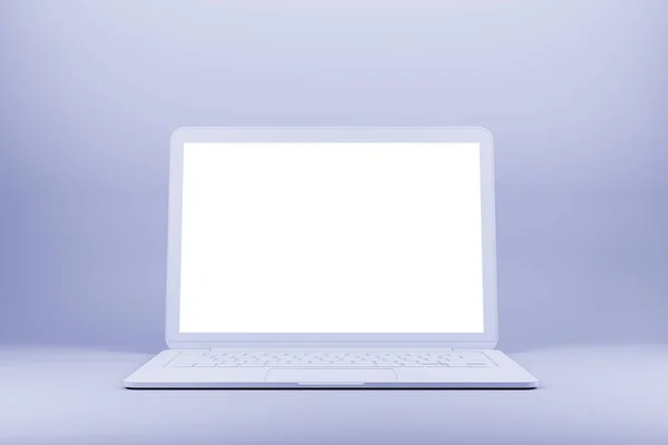 Lege Laptop Scherm Paarse Achtergrond Technologie Communicatie Programmering Mock Rendering — Stockfoto