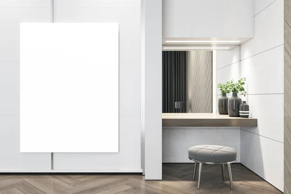 Kleedtafel Met Spiegel Blanco Poster Modern Interieur Ontwerp Make Concept — Stockfoto