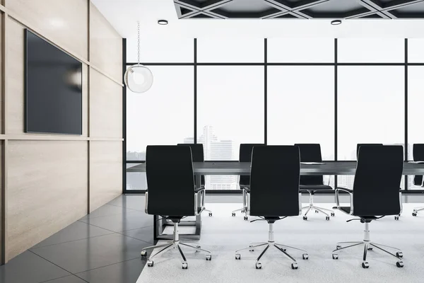 Modern Conference Room Interior Blank Screen City View Workplace Corporate — Stock Photo, Image