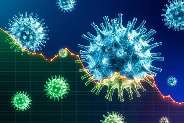 Coronavirus 2019 Ncov Hücreleri Düşen Grafikler Sanal Ekranda Coronavirus Helath — Stok fotoğraf