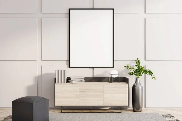 Diseño Escandinavo Interior Sala Estar Con Cartel Blanco Pared Accesorios — Foto de Stock