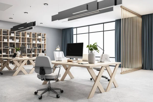 Moderne Büroeinrichtung Hipster Stil Mit Computern Stühlen Und Regalen Mit — Stockfoto