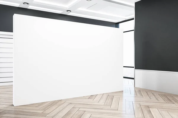 Elegante Interior Galería Con Pared Presentación Blanco Suelo Madera Concepto — Foto de Stock