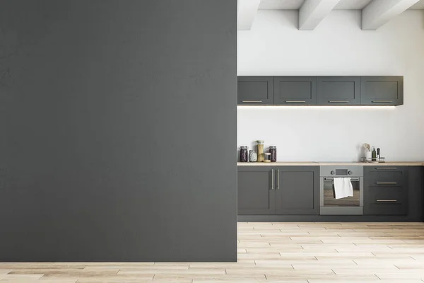 Interior Cocina Contemporánea Con Pared Gris Blanco Concepto Comida Bebida — Foto de Stock