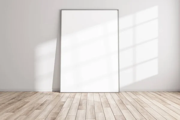 Galeria Interior Moderno Com Cartaz Vertical Vazio Piso Madeira Conceito — Fotografia de Stock